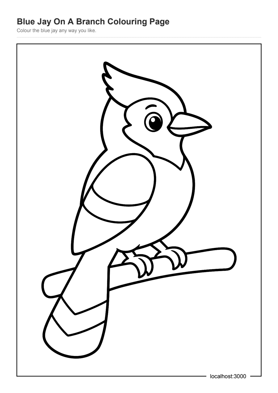 Full preview of the Blue Jay On A Branch Colouring Page worksheet