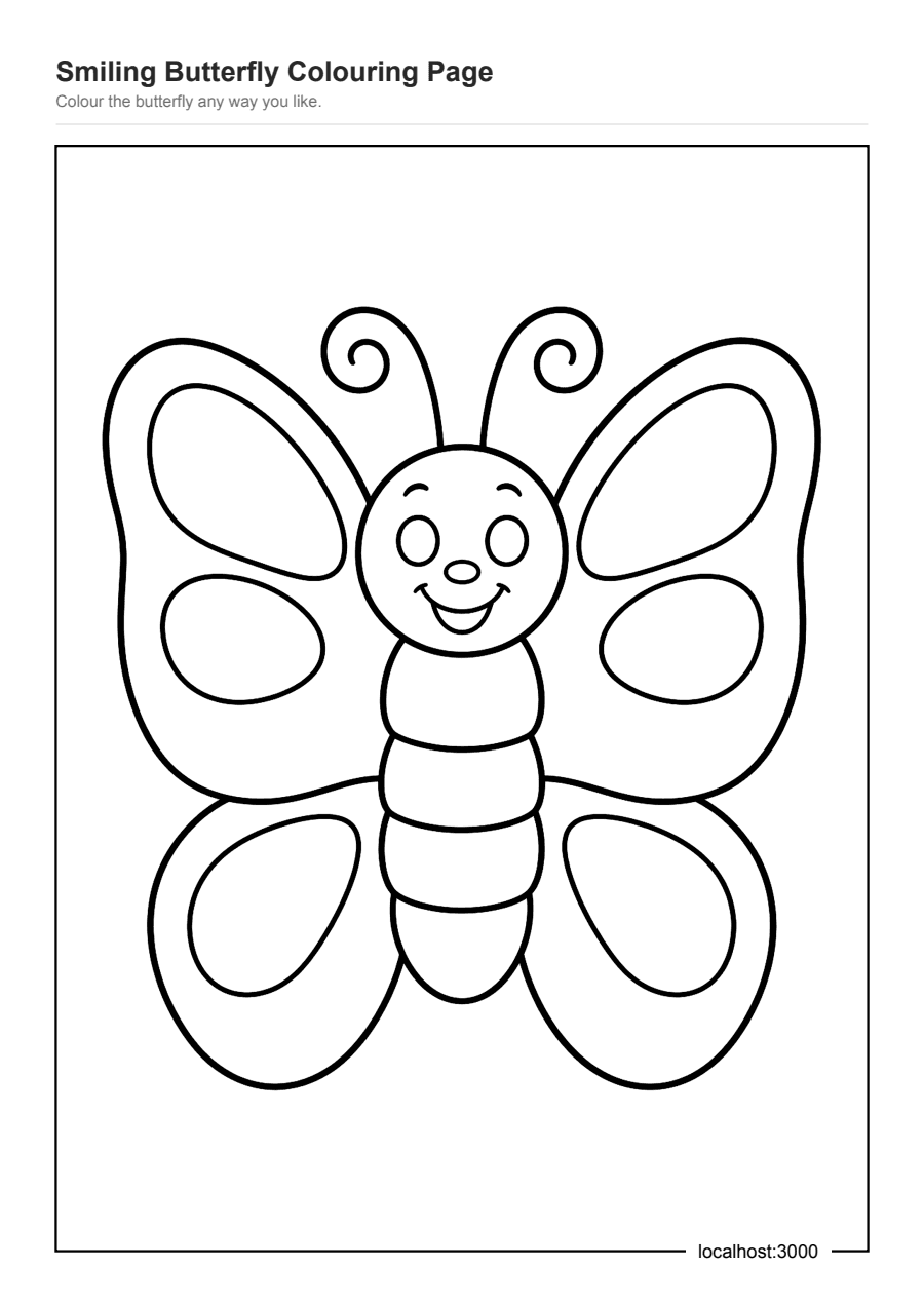 Full preview of the Smiling Butterfly Colouring Page worksheet