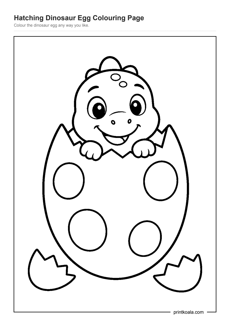 Full preview of the Hatching Dinosaur Egg Colouring Page worksheet