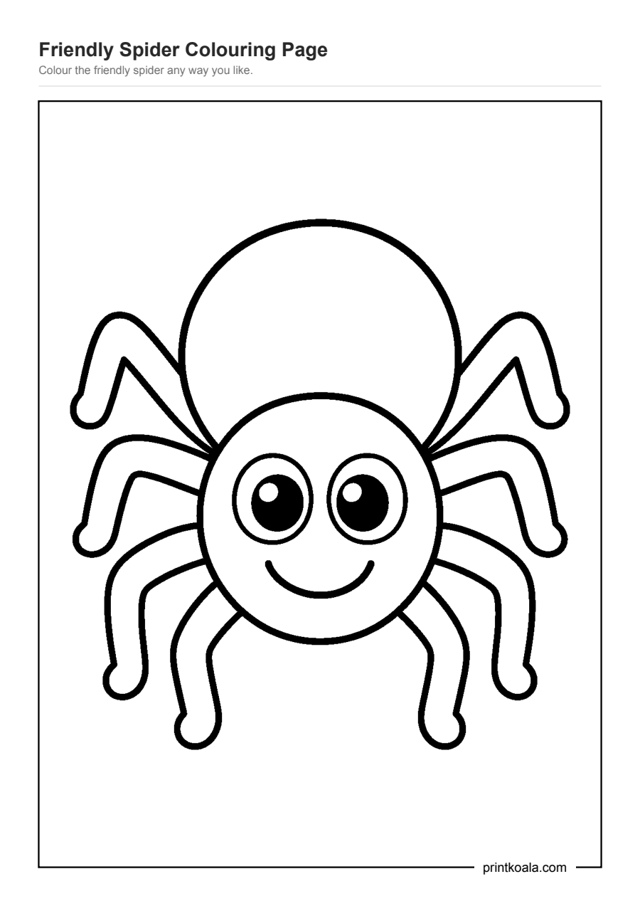 Full preview of the Friendly Spider Colouring Page worksheet