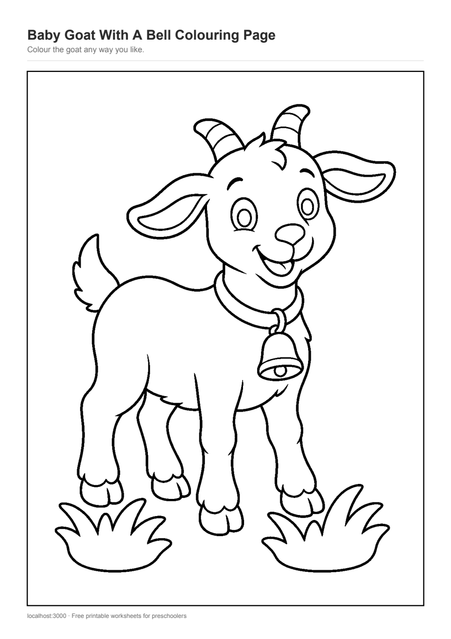 Full preview of the Baby Goat With A Bell Colouring Page worksheet
