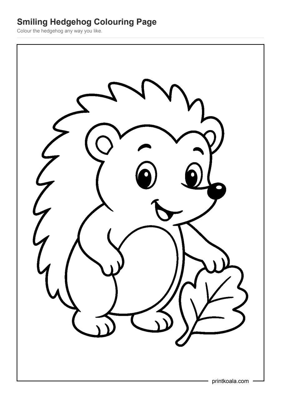 Full preview of the Smiling Hedgehog Colouring Page worksheet