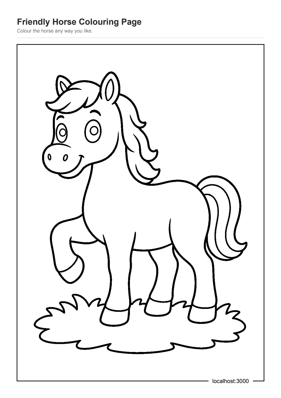 Full preview of the Friendly Horse Colouring Page worksheet