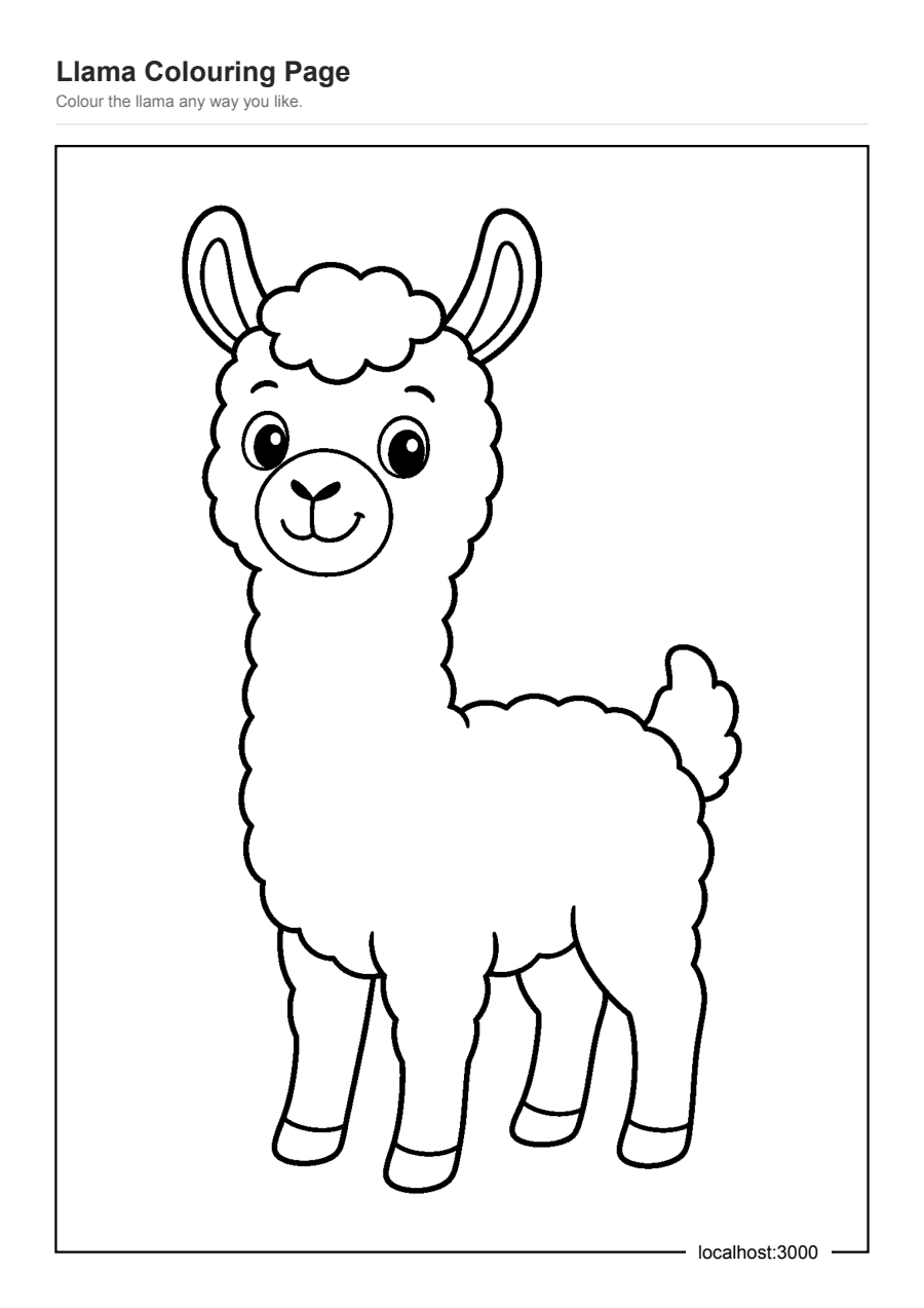 Full preview of the Llama Colouring Page worksheet