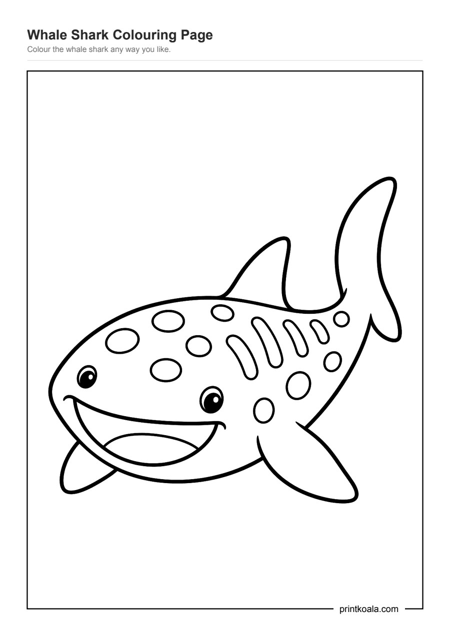 Full preview of the Whale Shark Colouring Page worksheet