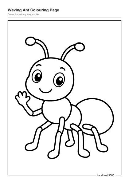 Preview of the Waving Ant Colouring Page printable worksheet