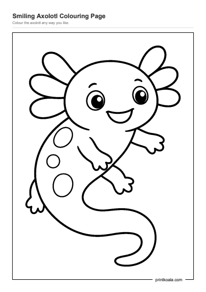 Preview of the Smiling Axolotl Colouring Page printable worksheet