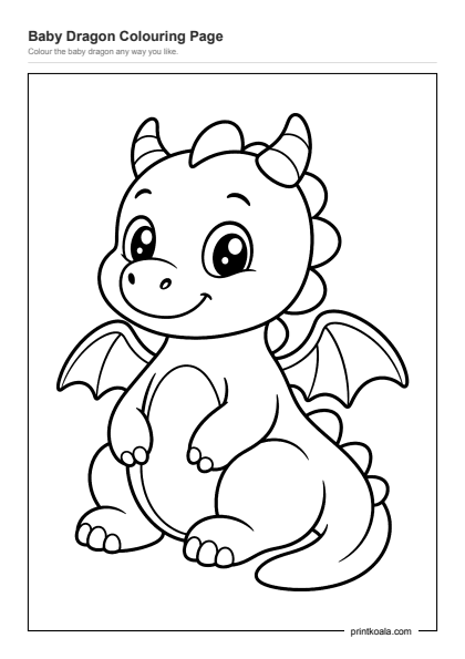 Preview of the Baby Dragon Colouring Page printable worksheet
