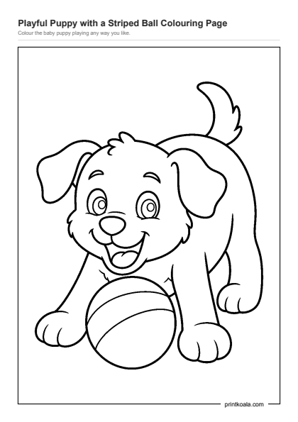 Preview of the Playful Puppy with a Striped Ball Colouring Page printable worksheet