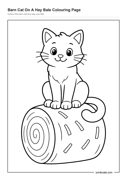 Preview of the Barn Cat On A Hay Bale Colouring Page printable worksheet