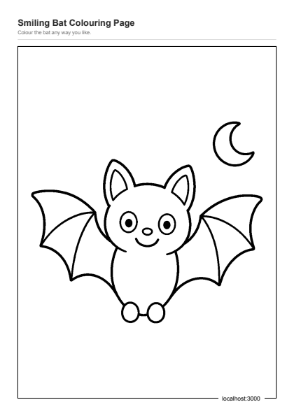 Preview of the Smiling Bat Colouring Page printable worksheet