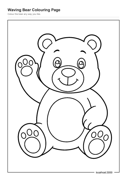 Preview of the Waving Bear Colouring Page printable worksheet