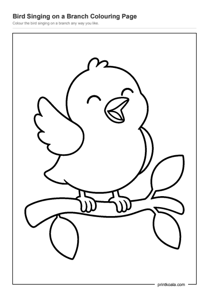 Preview of the Bird Singing on a Branch Colouring Page printable worksheet