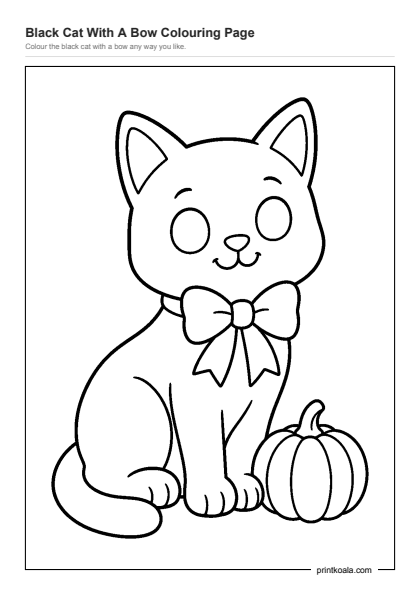 Preview of the Black Cat With A Bow Colouring Page printable worksheet