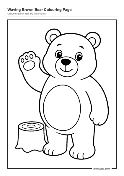 Preview of the Waving Brown Bear Colouring Page printable worksheet