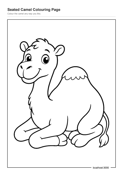 Preview of the Seated Camel Colouring Page printable worksheet