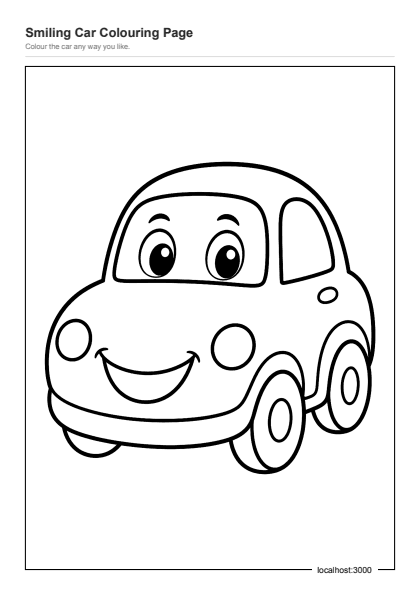Preview of the Smiling Car Colouring Page printable worksheet