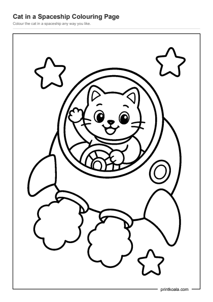 Preview of the Cat in a Spaceship Colouring Page printable worksheet
