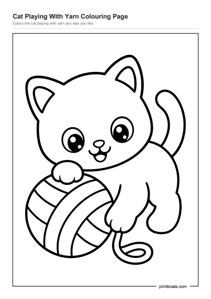 Preview of the Cat Playing With Yarn Colouring Page printable worksheet