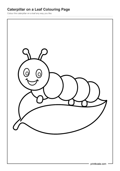Preview of the Caterpillar on a Leaf Colouring Page printable worksheet