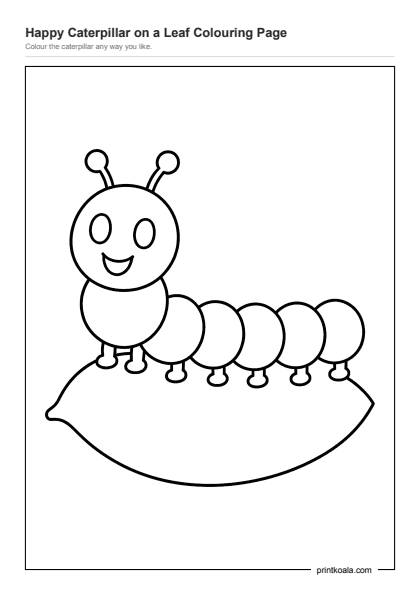 Preview of the Happy Caterpillar on a Leaf Colouring Page printable worksheet