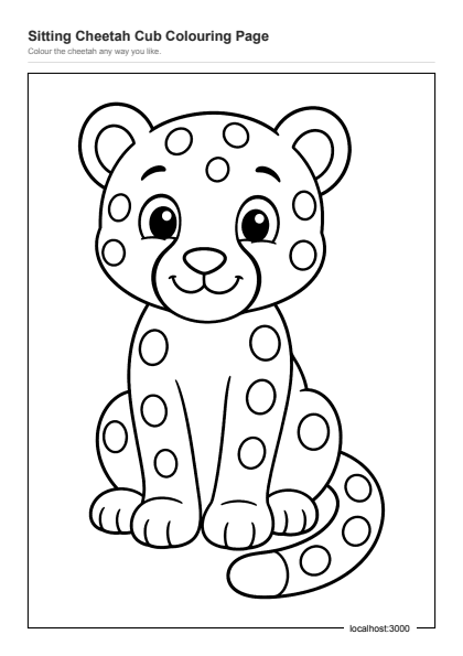 Preview of the Sitting Cheetah Cub Colouring Page printable worksheet