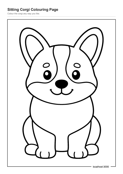 Preview of the Sitting Corgi Colouring Page printable worksheet