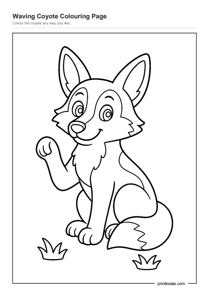 Preview of the Waving Coyote Colouring Page printable worksheet