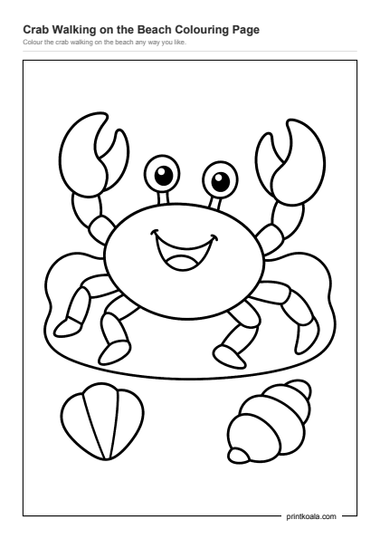 Preview of the Crab Walking on the Beach Colouring Page printable worksheet