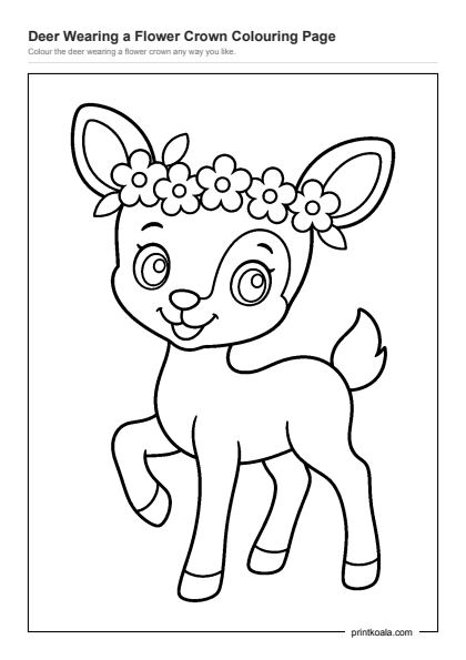 Preview of the Deer Wearing a Flower Crown Colouring Page printable worksheet