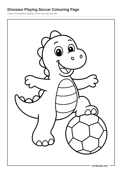 Preview of the Dinosaur Playing Soccer Colouring Page printable worksheet
