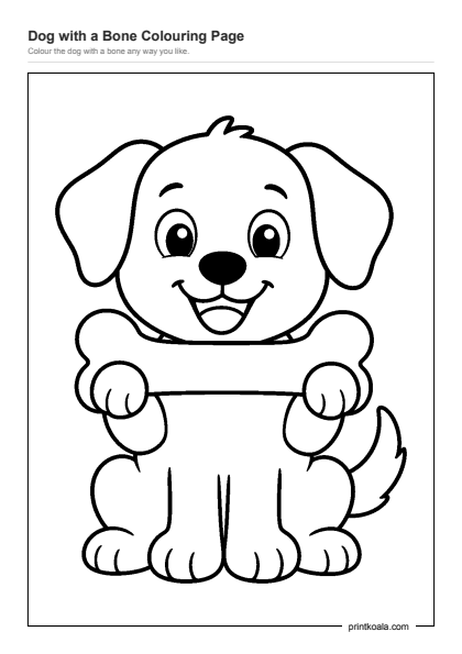 Preview of the Dog with a Bone Colouring Page printable worksheet