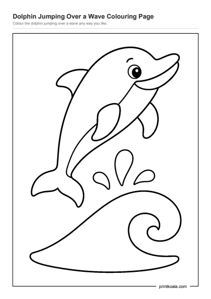 Preview of the Dolphin Jumping Over a Wave Colouring Page printable worksheet