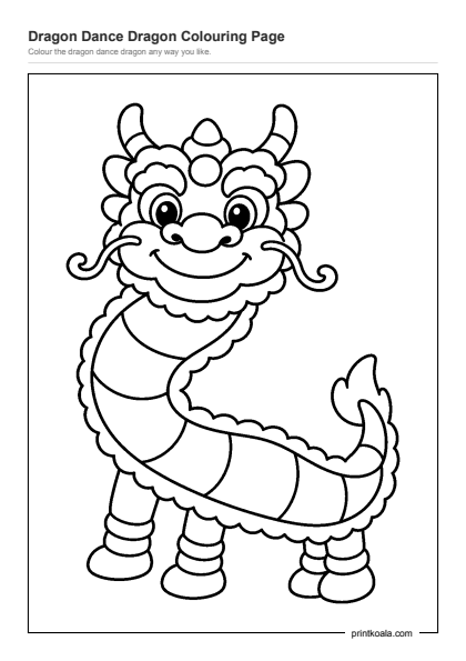 Preview of the Dragon Dance Dragon Colouring Page printable worksheet