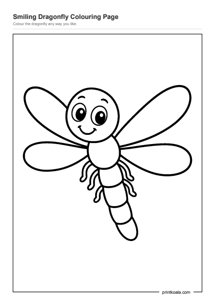 Preview of the Smiling Dragonfly Colouring Page printable worksheet