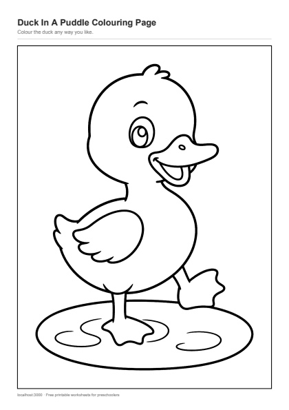 Preview of the Duck In A Puddle Colouring Page printable worksheet