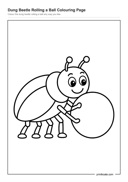 Preview of the Dung Beetle Rolling a Ball Colouring Page printable worksheet