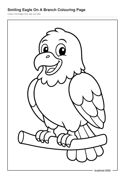 Preview of the Smiling Eagle On A Branch Colouring Page printable worksheet