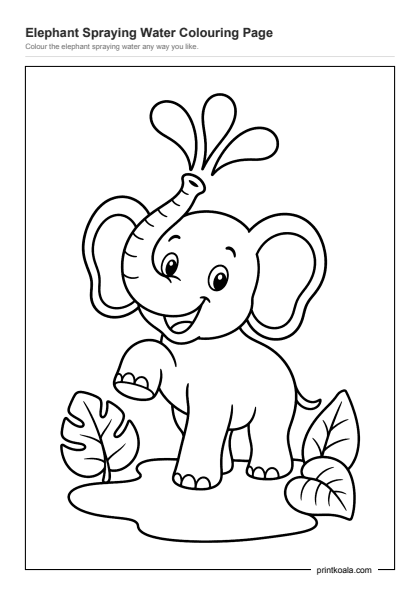 Preview of the Elephant Spraying Water Colouring Page printable worksheet