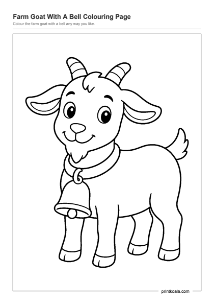 Preview of the Farm Goat With A Bell Colouring Page printable worksheet