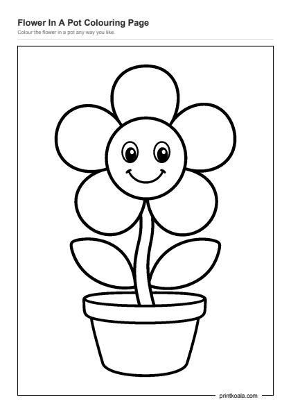 Preview of the Flower In A Pot Colouring Page printable worksheet