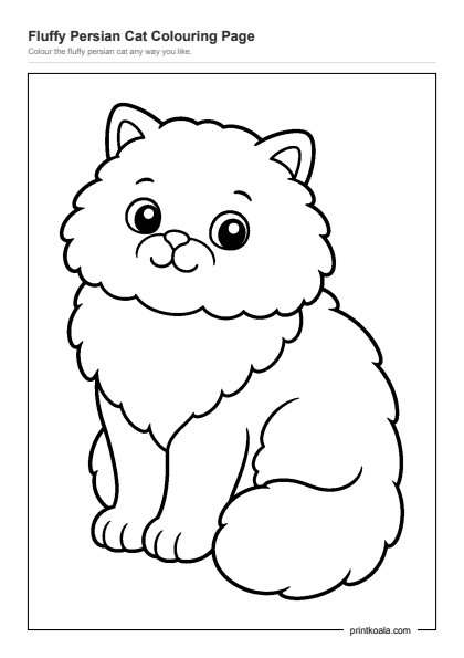 Preview of the Fluffy Persian Cat Colouring Page printable worksheet