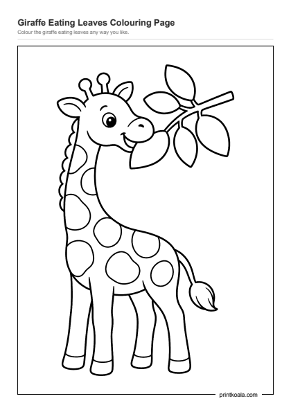 Preview of the Giraffe Eating Leaves Colouring Page printable worksheet