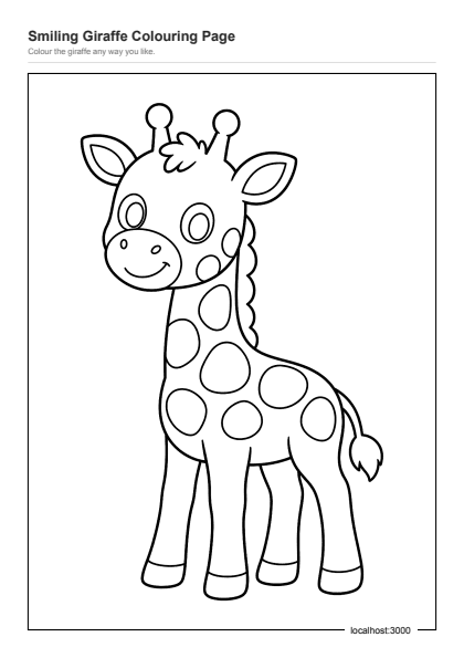 Preview of the Smiling Giraffe Colouring Page printable worksheet