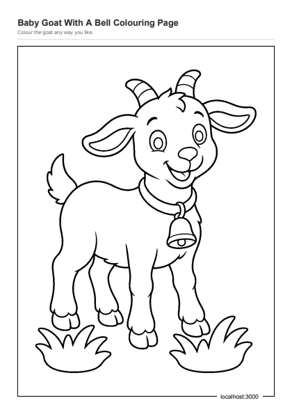 Preview of the Baby Goat With A Bell Colouring Page printable worksheet