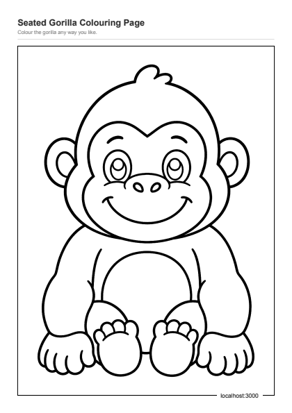 Preview of the Seated Gorilla Colouring Page printable worksheet
