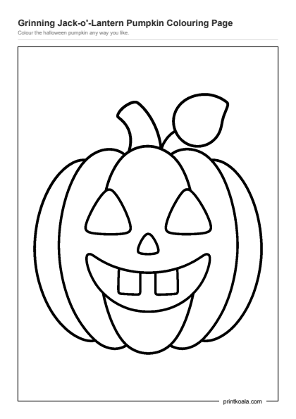 Preview of the Grinning Jack-o'-Lantern Pumpkin Colouring Page printable worksheet