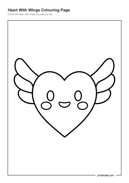 Preview of the Heart With Wings Colouring Page printable worksheet
