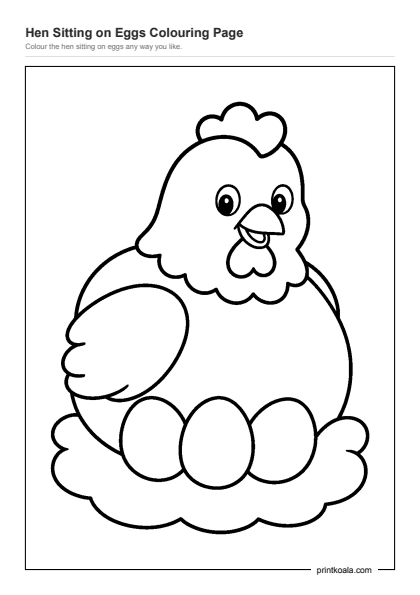 Preview of the Hen Sitting on Eggs Colouring Page printable worksheet