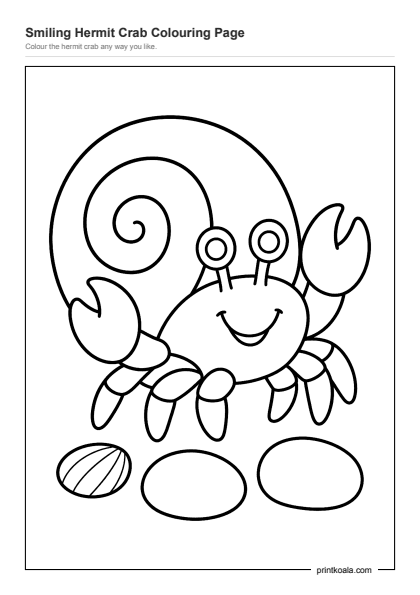 Preview of the Smiling Hermit Crab Colouring Page printable worksheet
